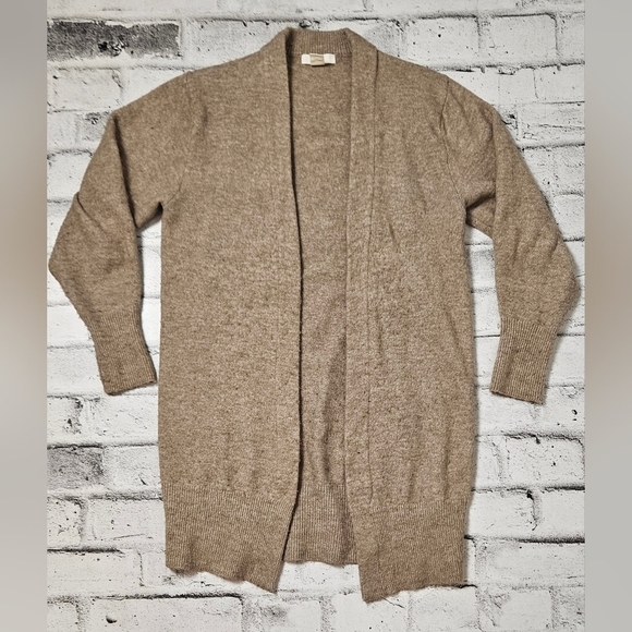 H&M Long Tan Open Front Cardigan XS Soft Knit Wool Blend Cozy Layering - Picture 4 of 8